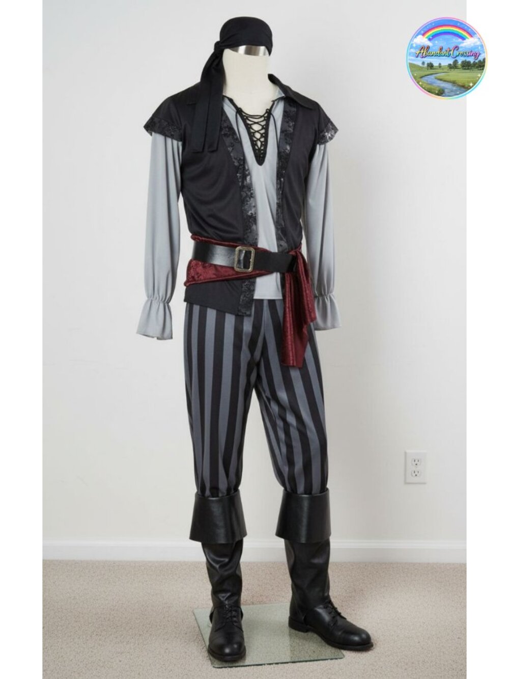 Mens Scallywag Pirate Costume Shirt Vest Head Tie Belt Adult